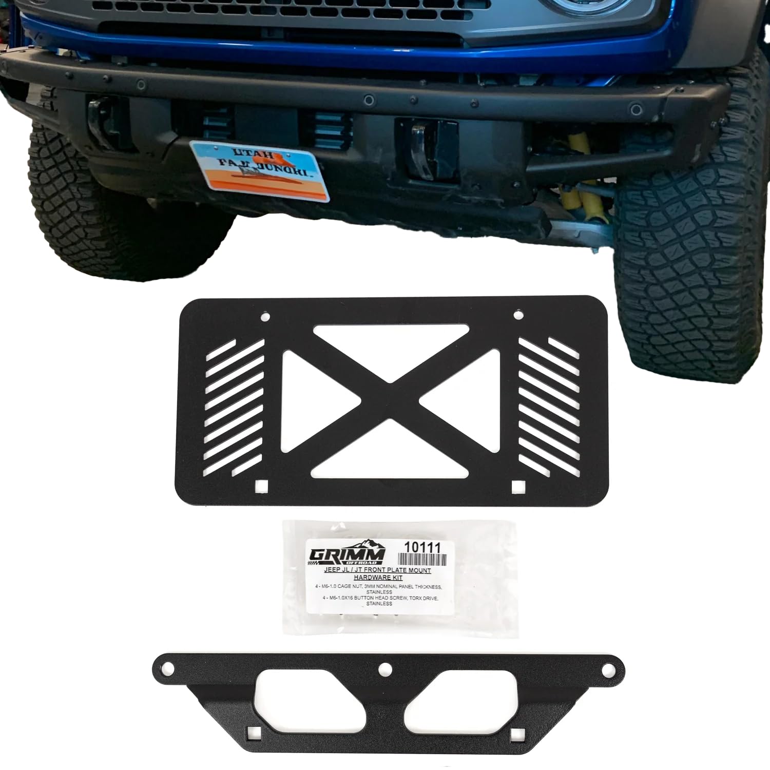 Front Bumper License Plate Mount Grimm OffRoad for Ford Bronco 2021+ with Steel Front Bumper