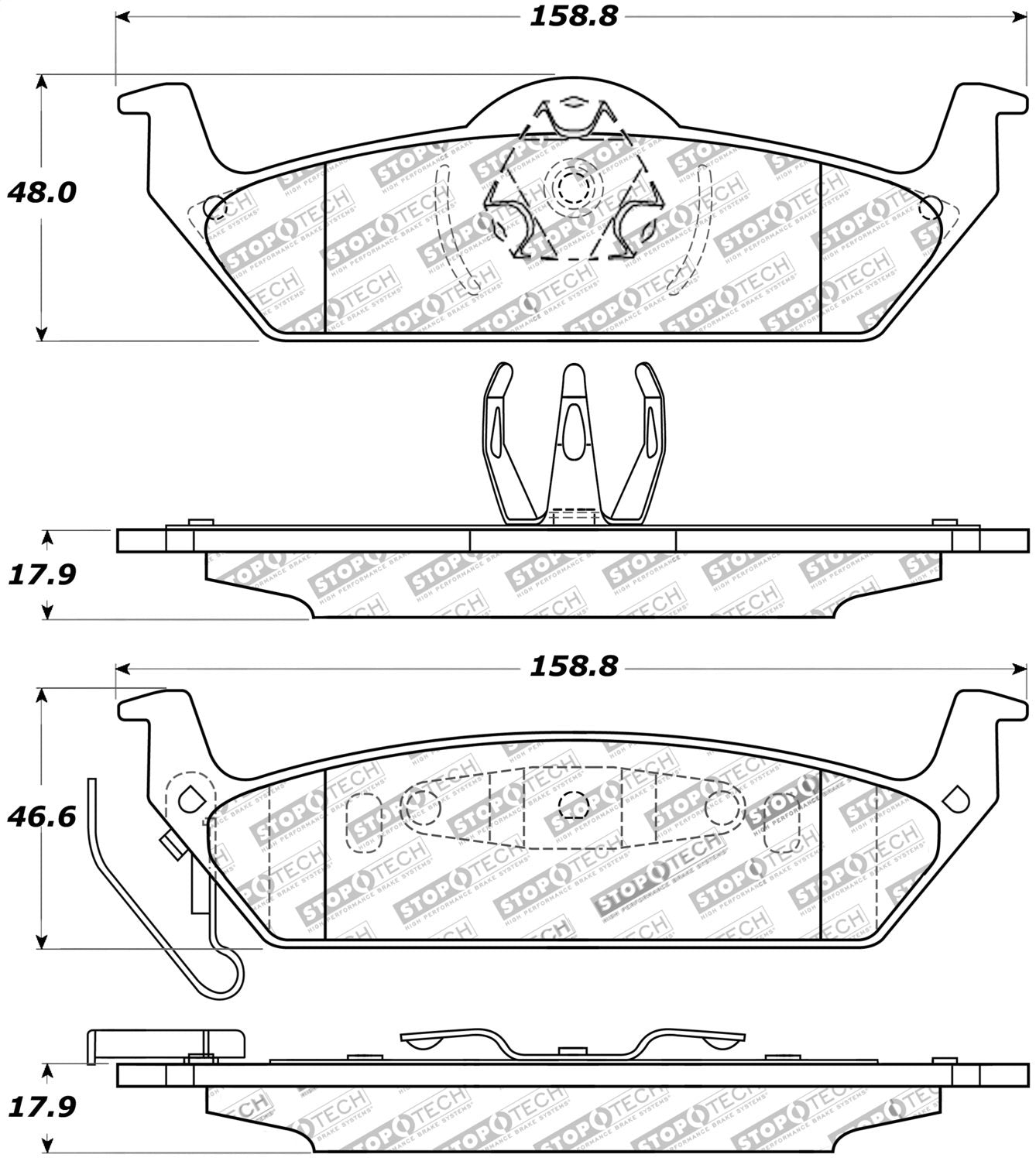 Rear StopTech 308.10120 Brake Pads with Shims and Hardware