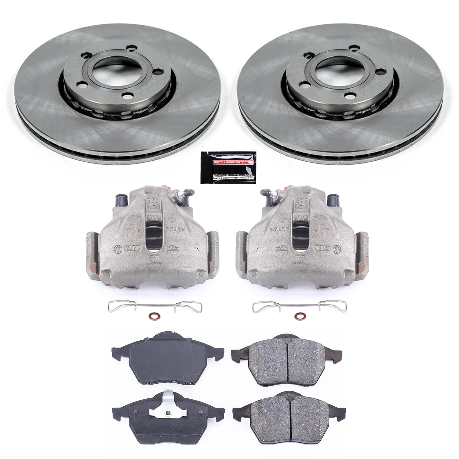 Power Stop KCOE3103 Replacement Autospeciality Front Caliper Kit- OE Rotors, Ceramic Brake Pads, Calipers For Audi A4 1996-1998, Audi A4 Quattro 1996-1998 [Model Specific]