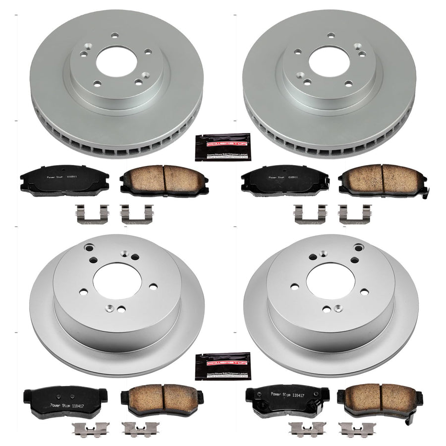 Power Stop CRK4446 Brake Rotor & Coated Ceramic Brake Pads- front & rear For Hyundai Santa Fe 2001-2006 [Model Specific]