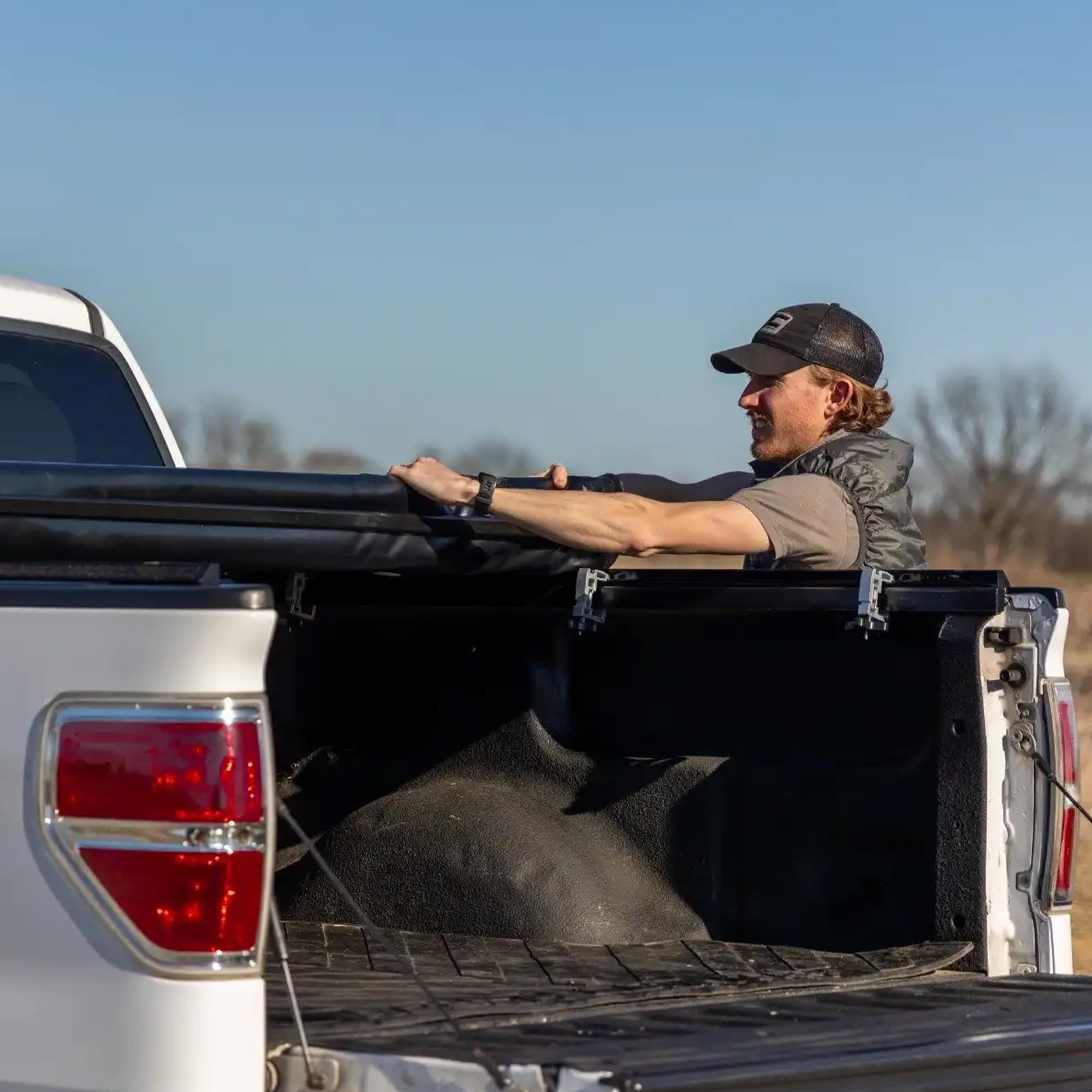 Soft Roll Up Rough Country Truck Bed Tonneau Cover for Ford F-150 (2004-2014) - Fits 5'7 (67.1") Bed, Weatherproof Bed Cover
