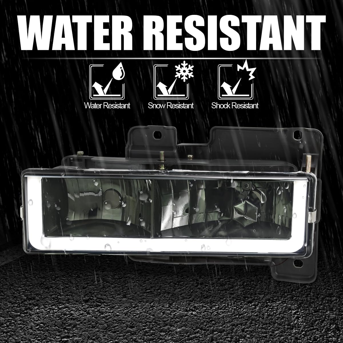 Smoke Spec-D Tuning Headlights w/LED Light Bar Compatible with 1988-1998 Chevy GMC C10 C/K 1500 2500 3500, Suburban, Tahoe, Silverado, Sierra, L+R Pair Head Light Lamp Assembly