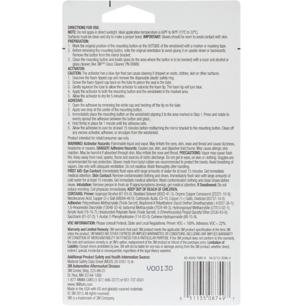 3M Rearview Mirror Adhesive High-Bond, 08749, 0.02 fl oz, 1 Per Pack