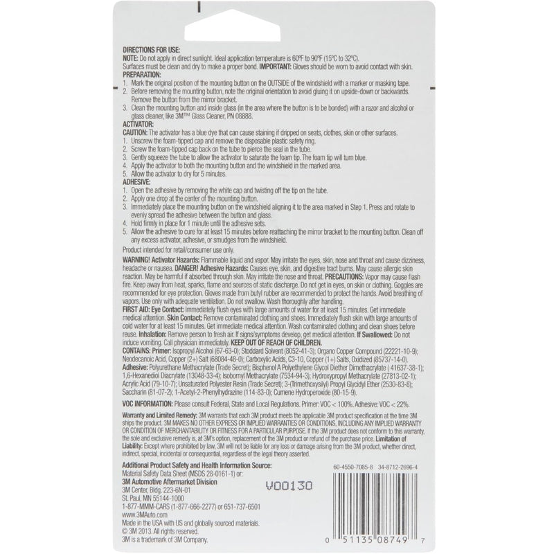 3M Rearview Mirror Adhesive High-Bond, 08749, 0.02 fl oz, 1 Per Pack