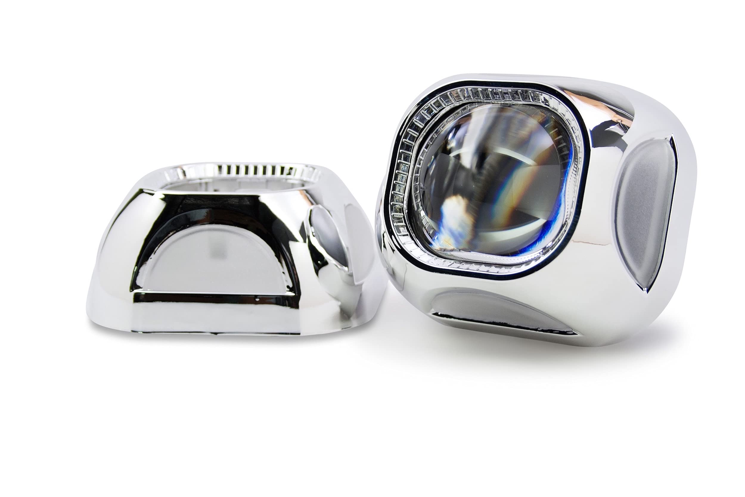 Panasquare Morimoto Square Projector Shroud, Chrome Finish Bezel with Mounting Clips for Custom Projector Retrofits (1x S270)