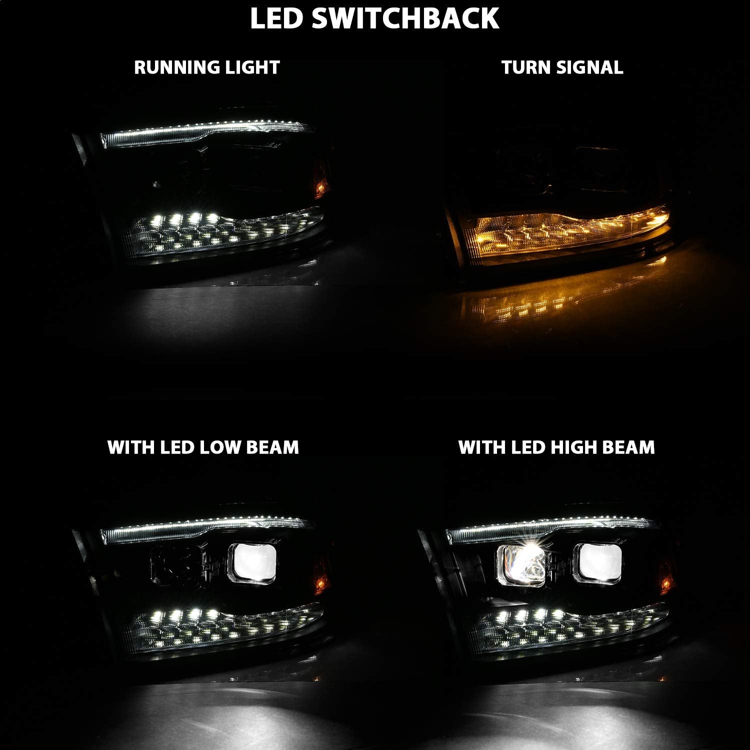ANZO USA SWITCHBACK LED PROJECTOR PLANK STYLE H.L HALO BLACK AMBER (OE STYLE)
