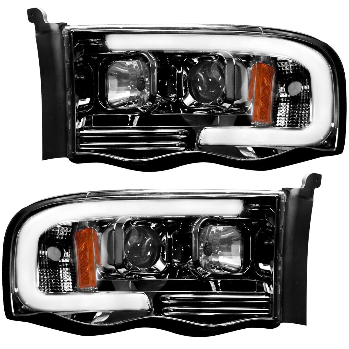 RECON - Premium Ultra Bright Projector Headlights Fits 2002-2005 Dodge RAM (1500, 2500, 3500) OLED Halos & DRL - Smoked Lens