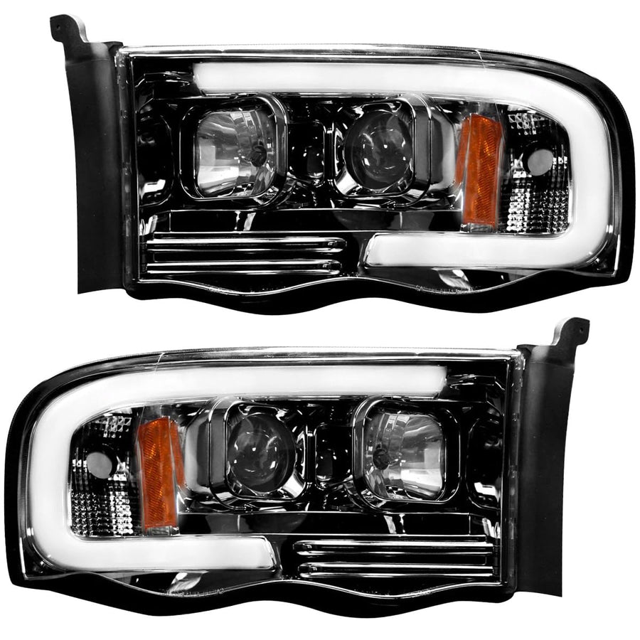 RECON - Premium Ultra Bright Projector Headlights Fits 2002-2005 Dodge RAM (1500, 2500, 3500) OLED Halos & DRL - Smoked Lens