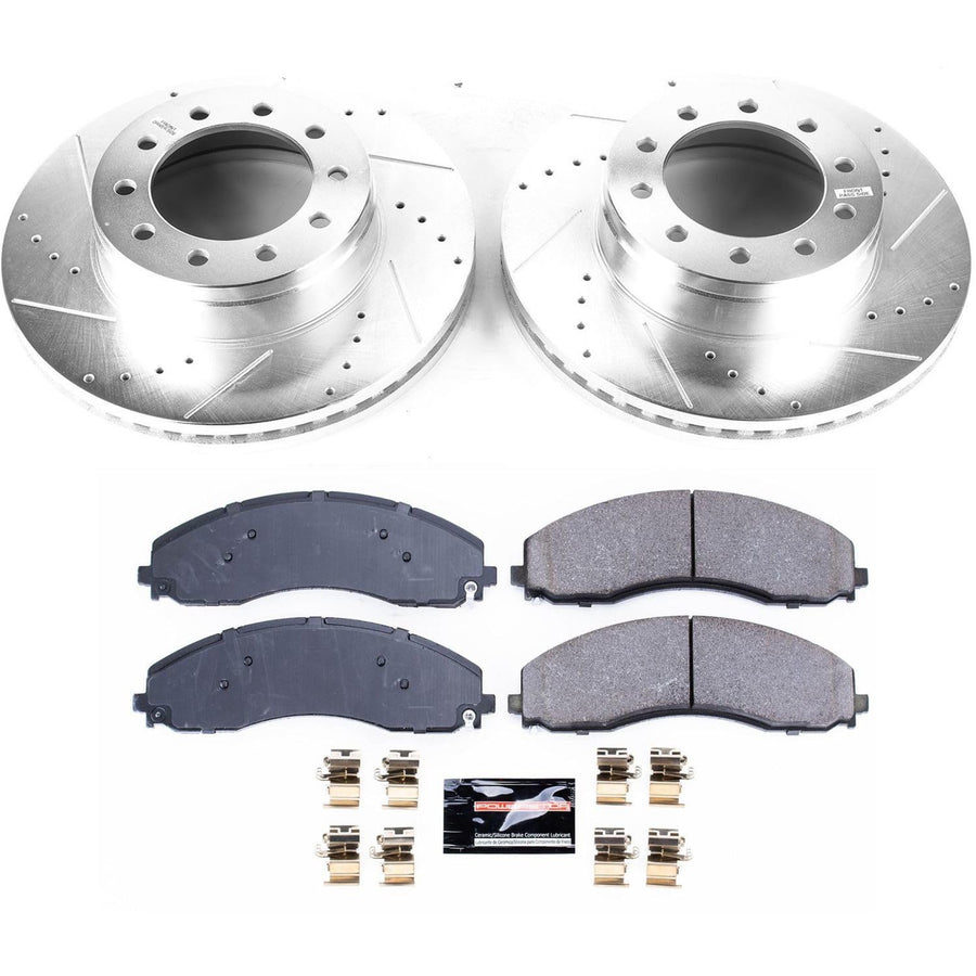 Power Stop K7422 Z23 Carbon Fiber Brake Pads with Drilled & Slotted Brake Rotors Kit For Ford F-450 Super Duty, Ford F-550 Super Duty, Ford F-600 Super Duty [Model Specific]