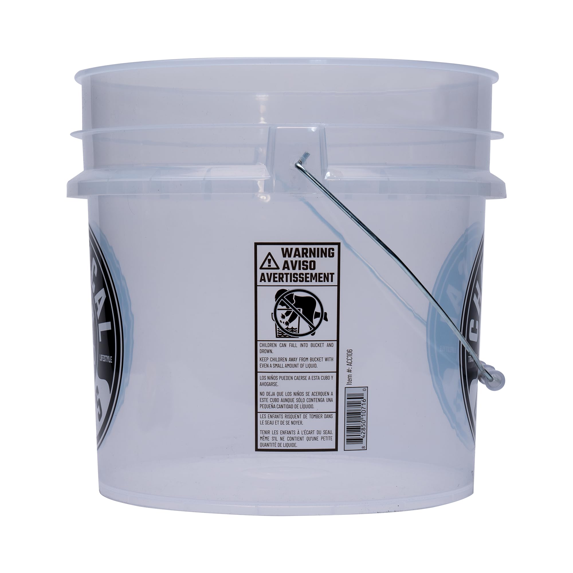 Chemical Guys Ultra Clear Heavy Duty Detailing Bucket, 4.5 Gal, Plastic, White, Cylinder, Automotive
