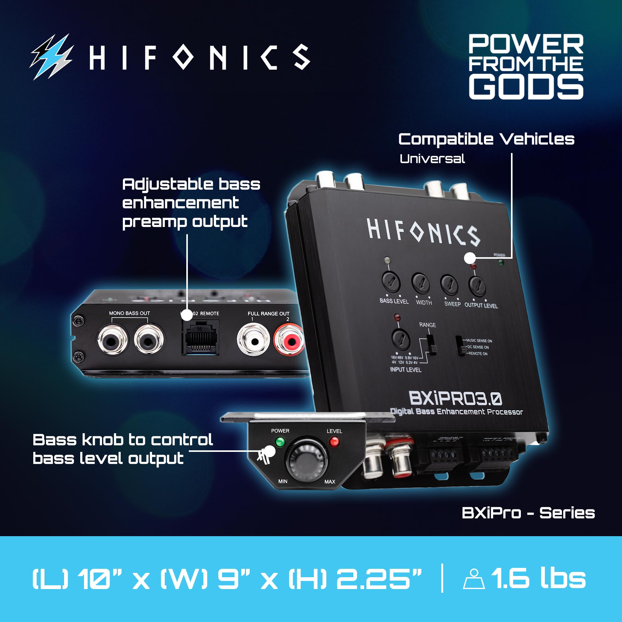 Hifonics Bass Enhancer BXIPRO3.0, Digital Processor with Dash Mount Remote Control, Integration with Any Vehicle for Upgraded Subwoofer System, Black