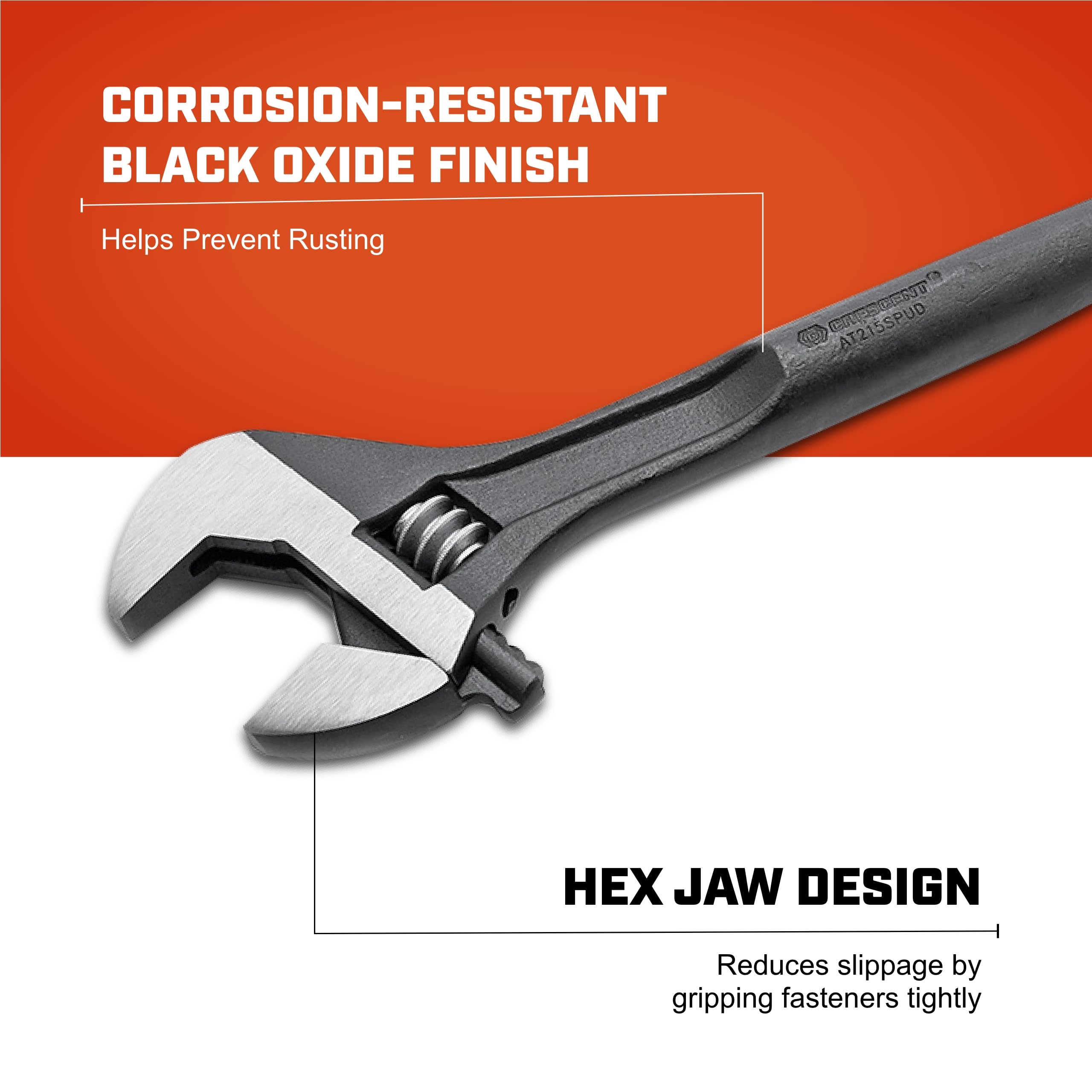 Crescent 16" Black Oxide Adjustable Construction Wrench - Home Improvement Hand Tool for Tight Spaces - Wide Mouth - AT215SPUD