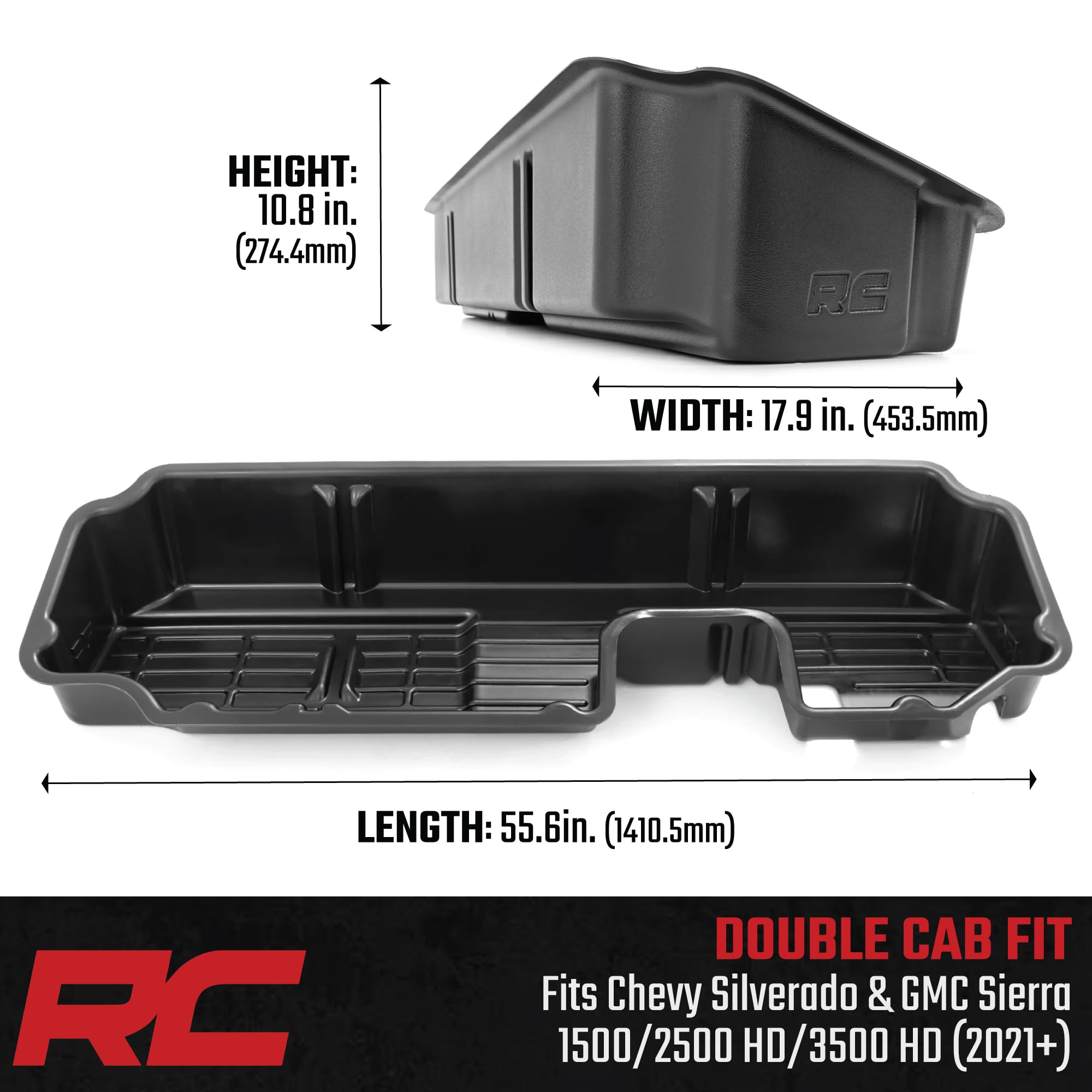 Rough Country Under Seat Storage for 1500 Chevy Silverado (2019-2025) & 2500HD/3500HD (2020-2025) Double Cab - Custom-Fit, Durable, Anti-Skid Thermoplastic