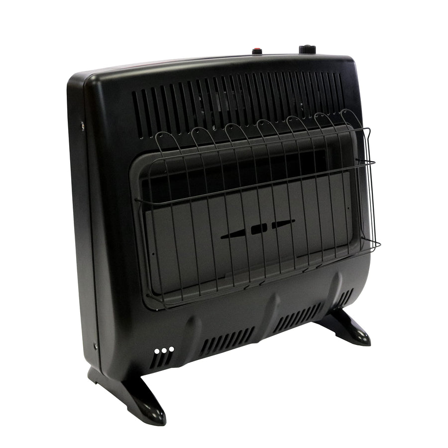 30,000 BTU Mr. Heater MHVFGH30LPBT Vent Free Blue Flame Propane Garage Heater with Thermostat for Cold Rooms, Cabins, Sun Rooms & Garage - Black