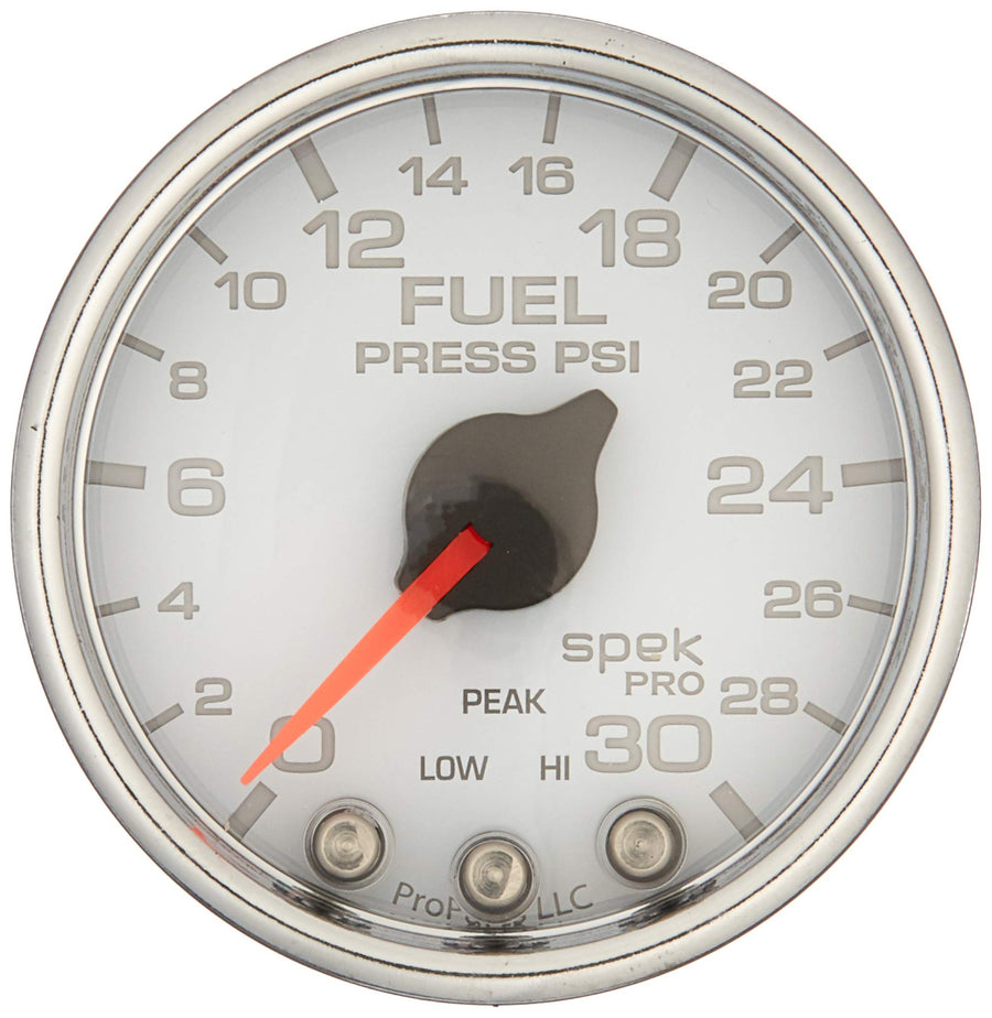 Gauge AUTO METER P31611 Fuel Press (Spek-Pro Gauge, 2 1/16", 30Psi, Stepper Motorwith Peak & Warn, Wht/Chrm, Spek-Pro)