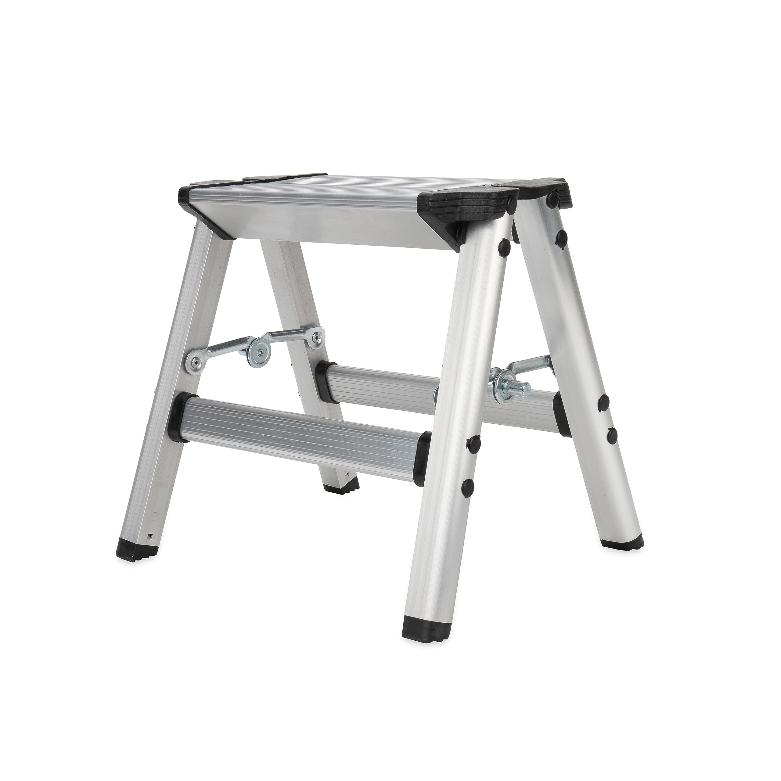 Camco Metal Folding Step Stool - Perfect for Hard to Reach Areas in Kitchens and Closets, Great as a Truck Stool, Folds for Easy Storage (43672), Silver,One Size