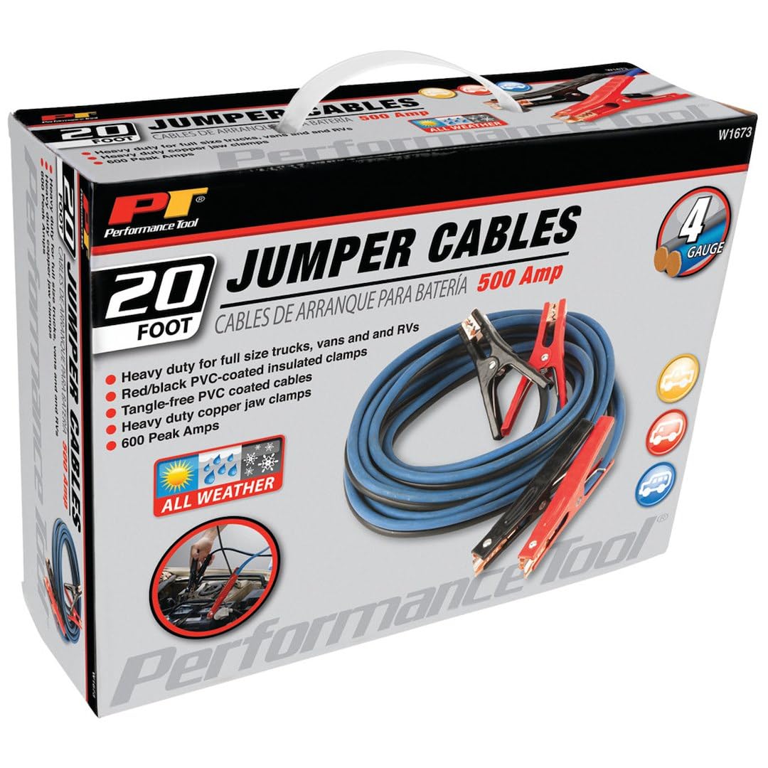 20' Performance Tool W1673 4-Gauge 500 AMP All Weather Jumper Cables