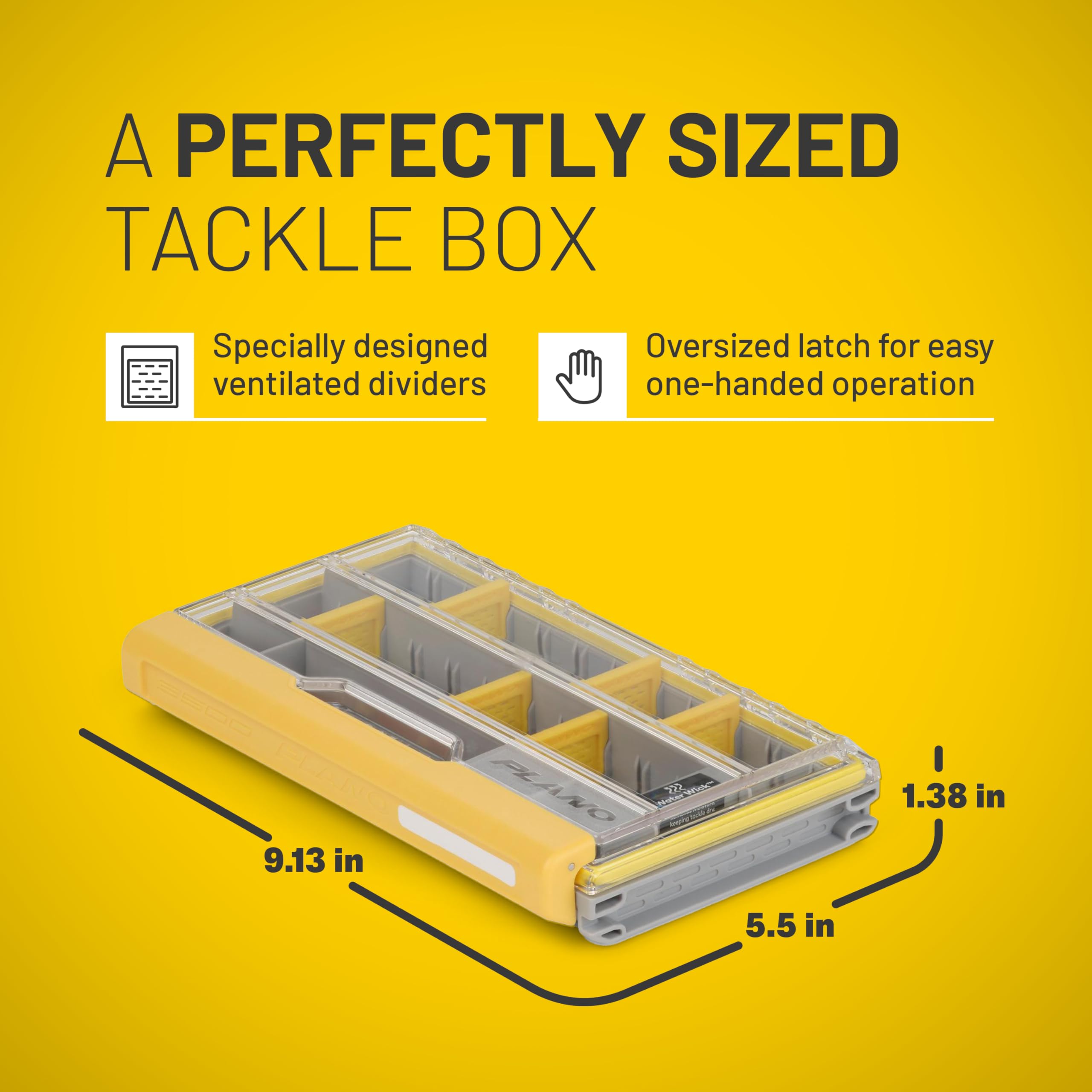 Plano 3500 EDGE Premium Tackle Storage with Rustrictor Rust-Resistant Technology, Gray and Yellow, Waterproof Terminal Tackle Box Organization, Small