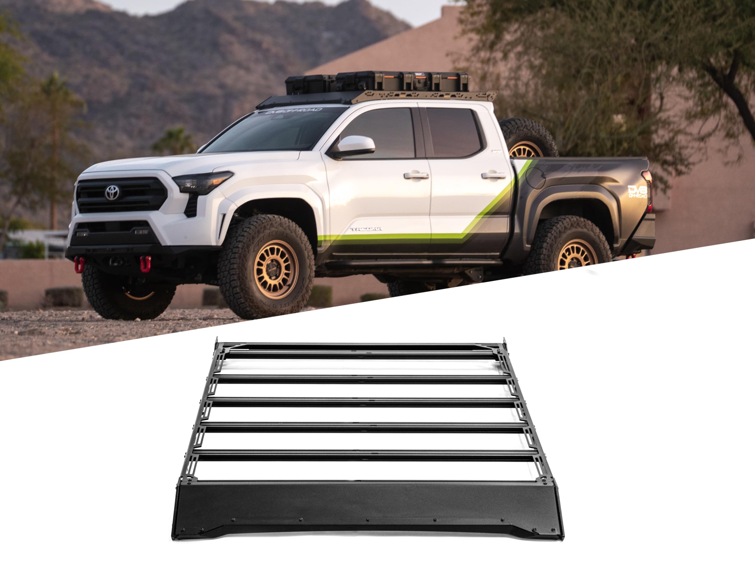 Offroad DV8 Roof Rack for 2024-2025 Toyota Tacoma Double Cab | Mounts Tents, Storage Boxes, Tools, & More | Ultra Low-Profile Fitment | Integrated Mounting Points for Accessories | Durable Aluminum