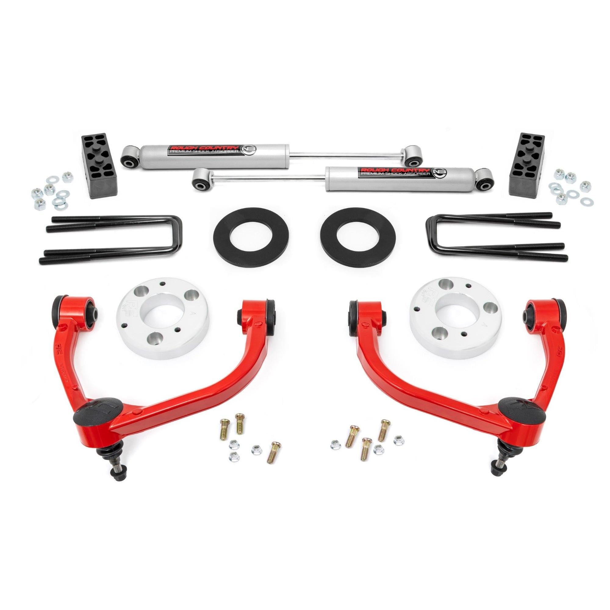 3" Rough Country Bolt-On Lift Kit w/N3 Shocks for 14-20 F-150 4WD - 51014RED