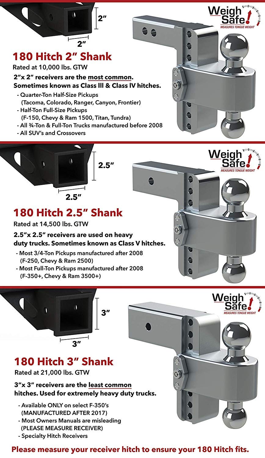 Drop Hitch Receiver Weigh Safe LTB4-2.5-CER-BLA: 2.5 Inches Adjustable