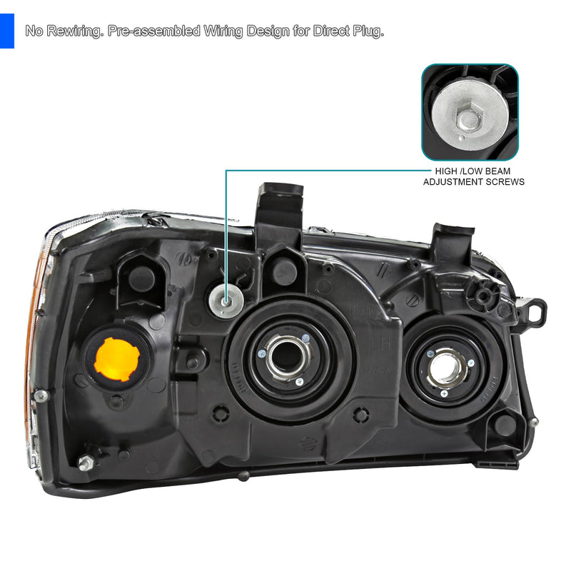 Replacement SPEC-D TUNING Chrome Headlights Compatible with 2001-2003 Toyota Highlander, Left + Right Pair Headlamps Assembly