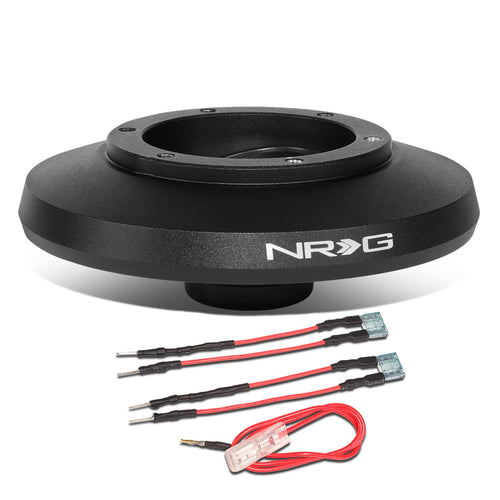 NRG Innovations Short Hub Racing Style Steering Wheel, Lockable Aluminum Steering Shaft, 6x70mm Bolt Pattern Quick Release Adapter Unit, Compatible With 13+ Mini Cooper Gen3, Black, NRG-SRK-F56H
