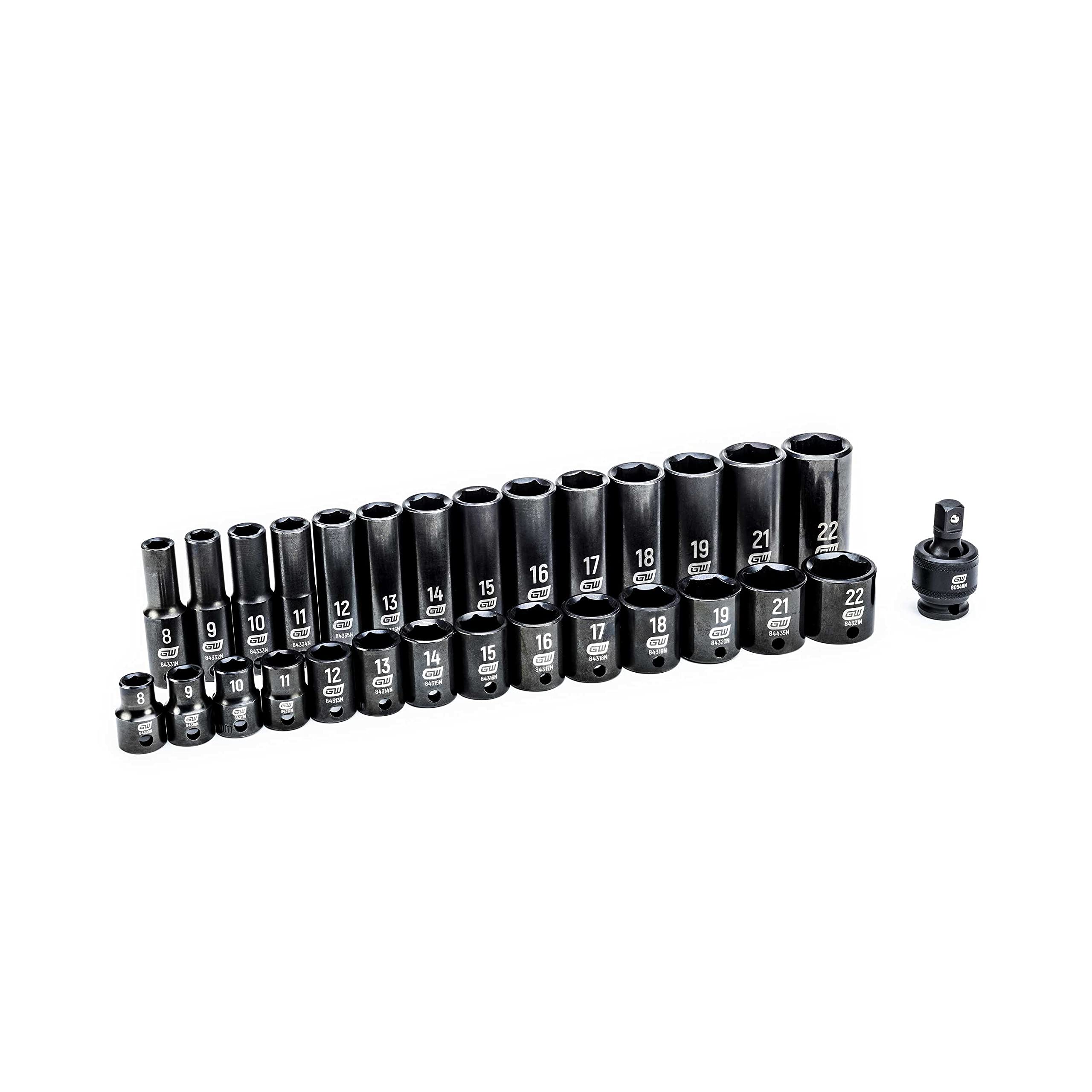 3/8" Drive GEARWRENCH 29 Pc. Impact Socket Set, Standard & Deep, Metric - 84925N