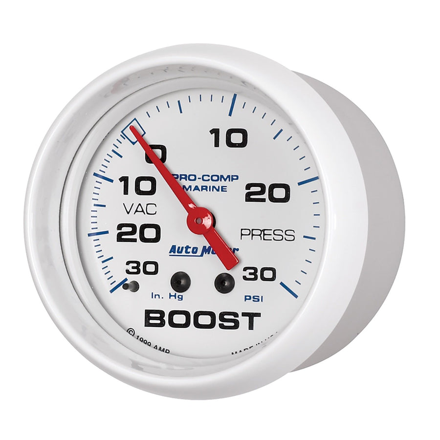 Gauge AutoMeter 200775 Boost (Marine White 2 5/8", 30Inhg-30Psi, Mechanical, Marine White)