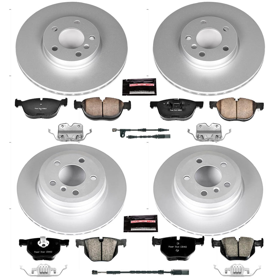 Power Stop Z23 Evolution Geomet Coated Brake Kit Front and Rear and 1 Front & 1 Rear Sensor Wires For BMW X5 2011-2018, BMW X6 2011-2019 [Model Specific]