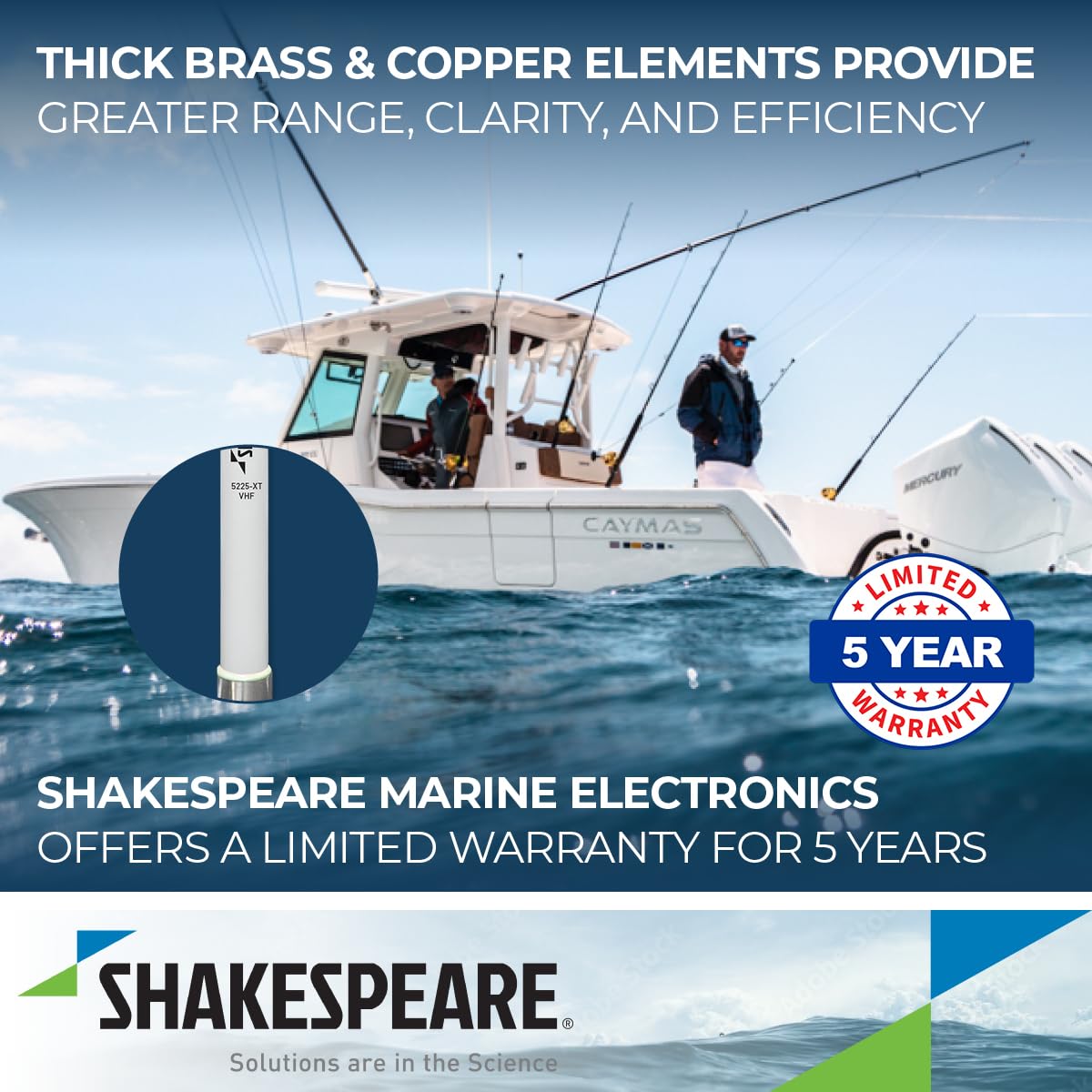 Phase III Shakespeare 6225-R VHF Antenna - 8' VHF Marine Band 6dB Gain , White