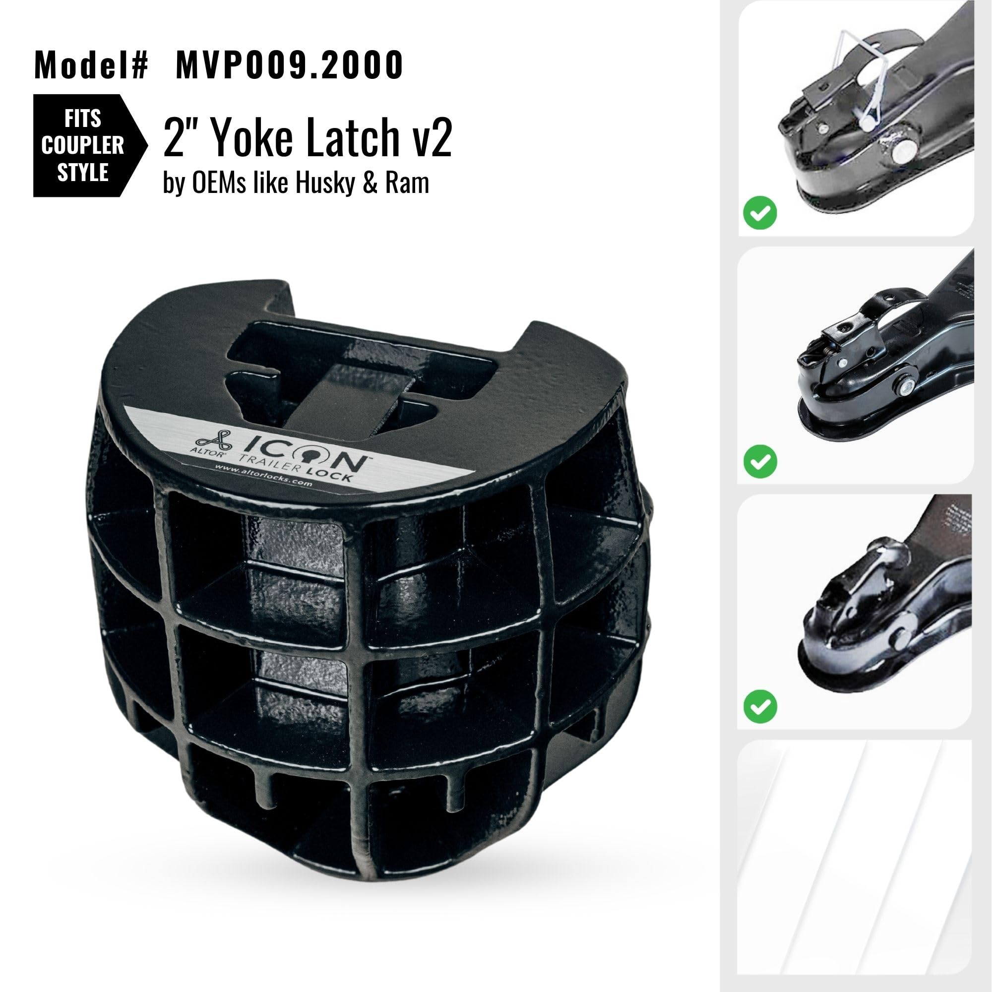 Altor Trailer Lock ICON for 2 inch couplers | Secures high Value Utility Trailers/Travel Trailers/RV/Boat/Toy Haulers
