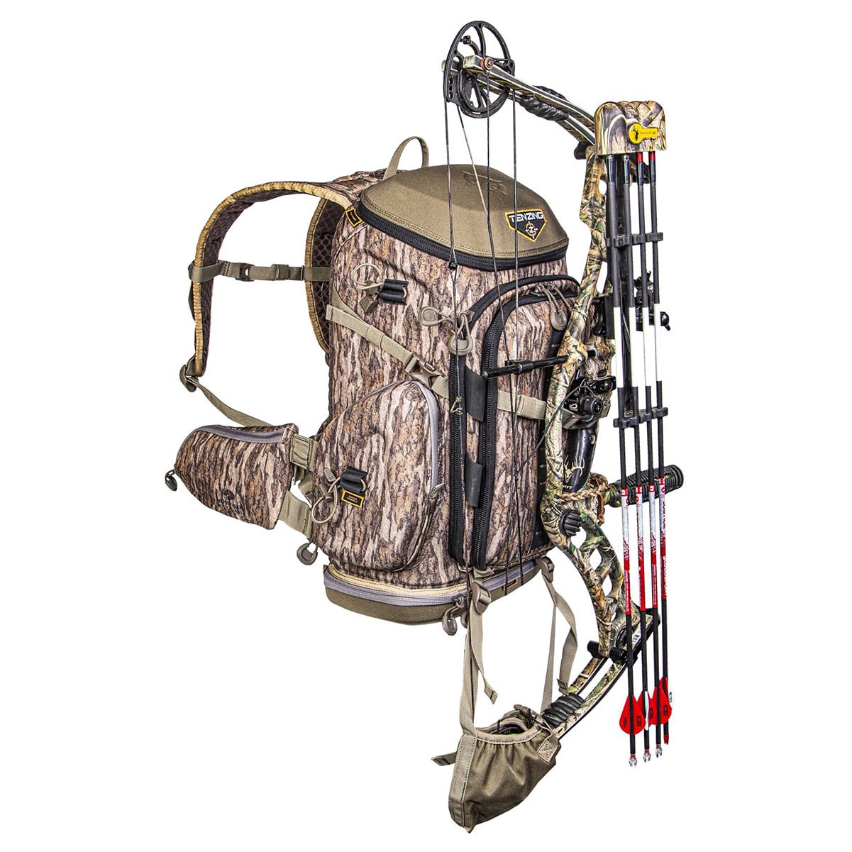 H2O Compatible TENZING Hangtime Day Pack for Tree Stand Hunting, Durable EVA-Molded Hunting Backpack with 7 Compartments & 15 Pockets, 1,600-cubic-inch Hunting Pack, Mossy Oak Bottomland