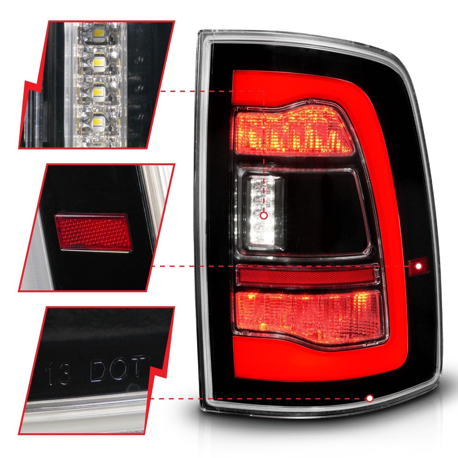 09-18 Dodge Ram 1500 ANZO Sequential LED Taillights Black