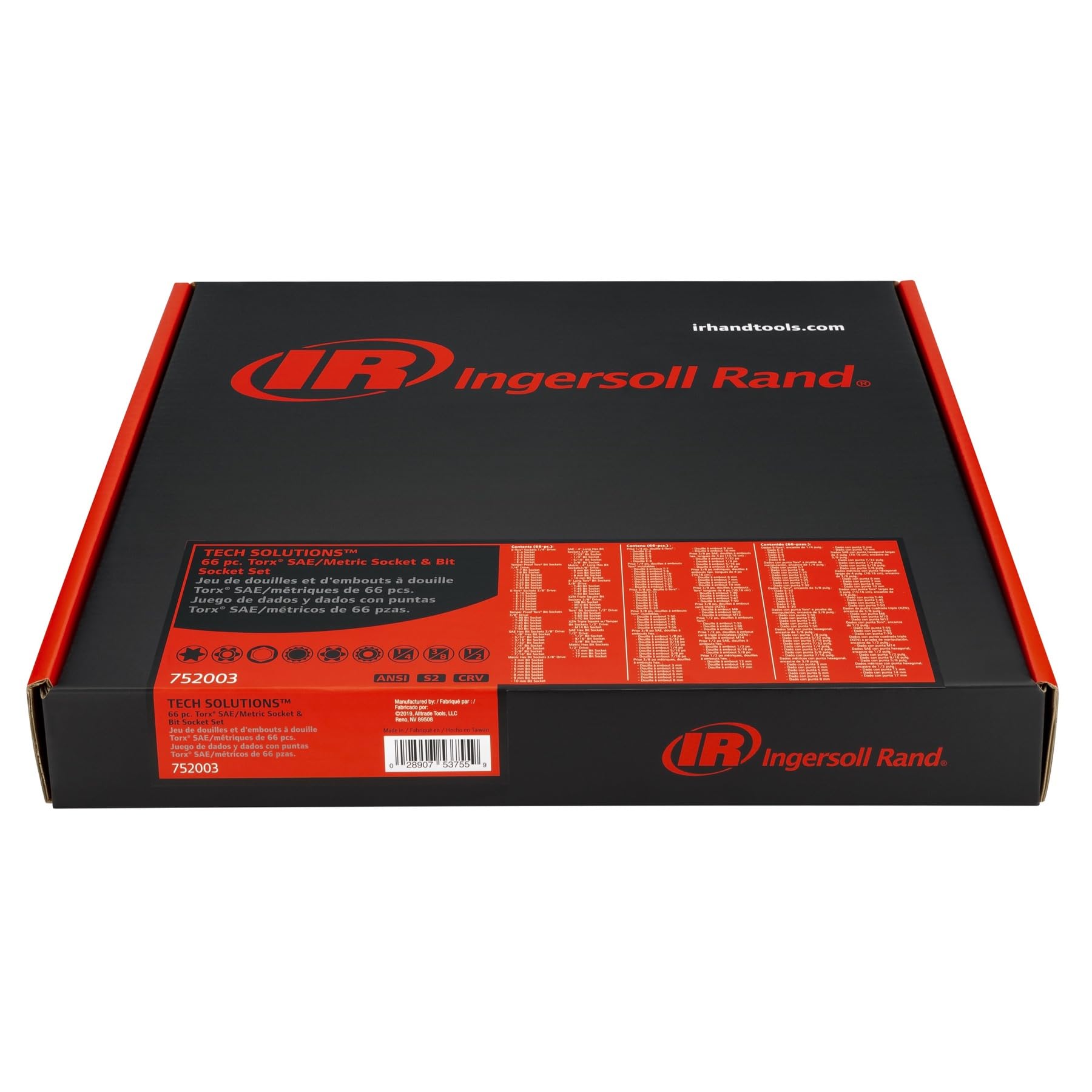 Ingersoll Rand Master 66-Piece Torx and Specialty Bit Socket Set – S2 Steel Bits, Chrome Vanadium Socket Bodies, Vertical Knurling, EVA Tray with Size Markings – 752003