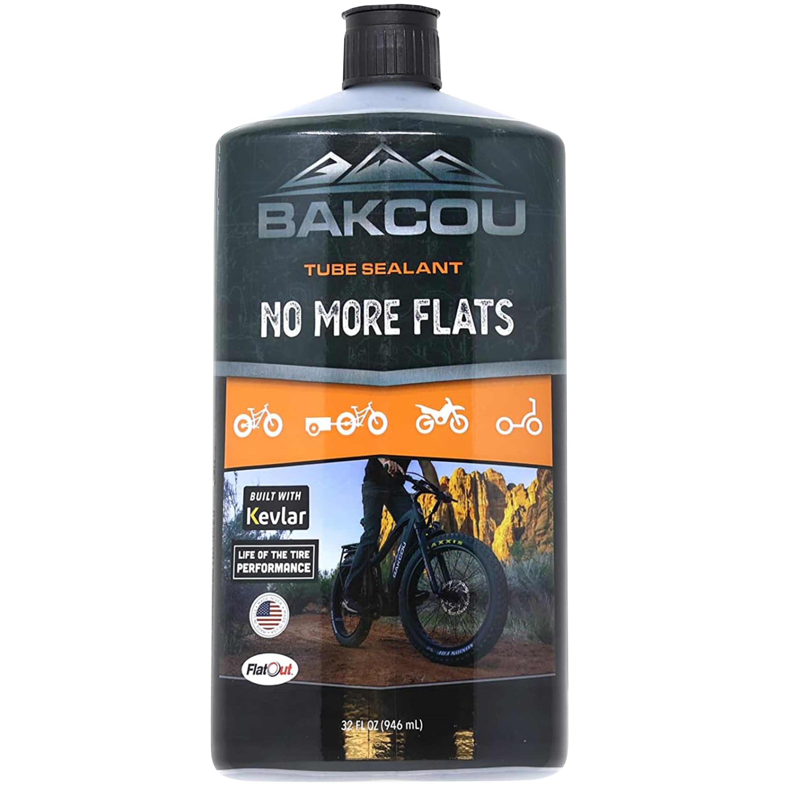 Flat Out - Bakcou Ultimate Off-Road eBike with Bicycle Sealant for Tire Repair, Prevents Flats, Seals Leaks, Engineered for Tough Conditions