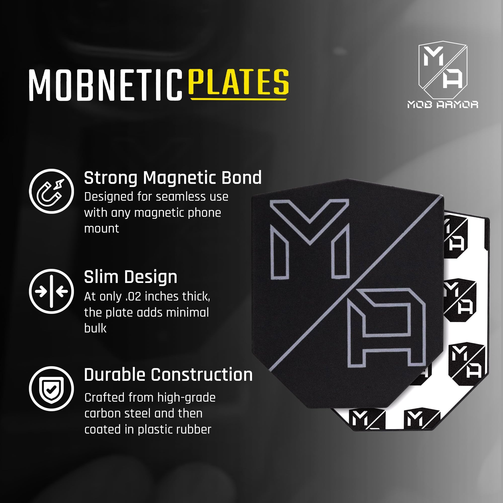 Mob Armor Plates MobNetic (2 Pack) - Compatible with Mob Magnetic Phone Mount for Car - Universal Smartphone Mounting Plates - Best Vehicle Accessory for Cellphone - Black