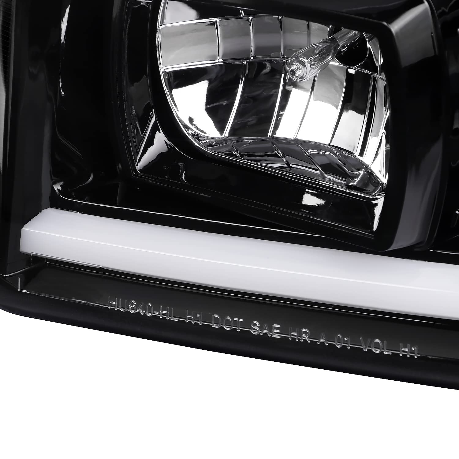 Jet Black LED Light Tube Projector Headlight SPEC-D TUNING Compatible with 1999-2006 GMC Sierra Yukon XL 1500/2500/3500, Left + Right Pair Headlamps Assembly