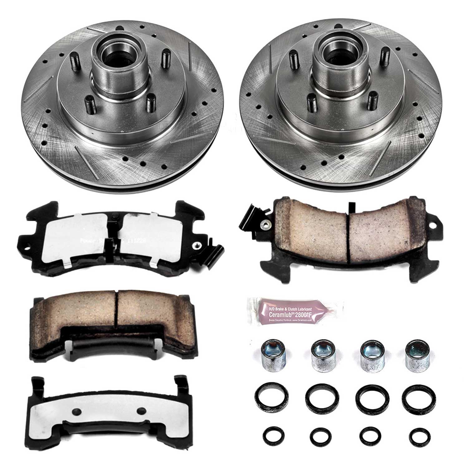 Power Stop Brake Kit Front For 1982 1983 1984 1985 1986 1987 Buick Regal - Truck & Tow Carbon Fiber Ceramic Pads & Drilled and Slotted Rotors Replacement, K1482-36