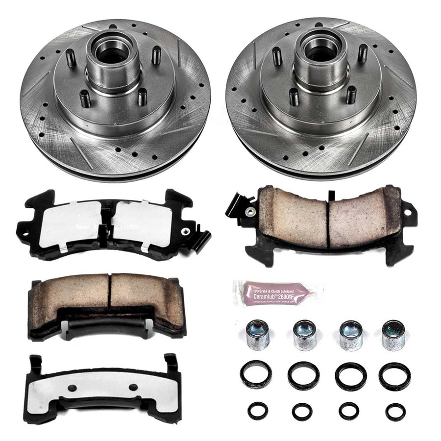Power Stop Brake Kit Front For 1982 1983 1984 1985 1986 1987 Buick Regal - Truck & Tow Carbon Fiber Ceramic Pads & Drilled and Slotted Rotors Replacement, K1482-36