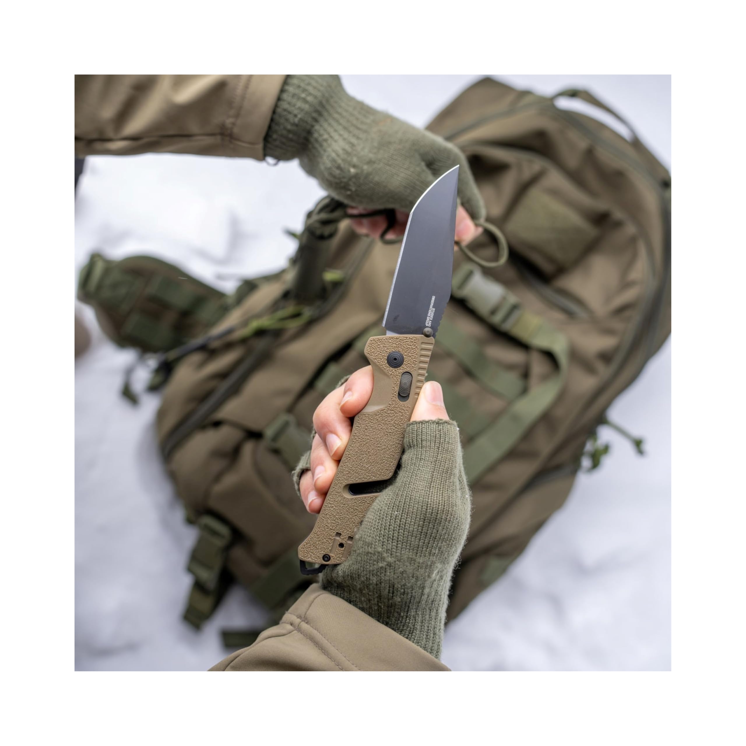 SOG Ambidextrous Trident at Professional Tanto Folding Knives | Heat-Treated CRYO D2 3.75" Stainless Steel Blade, Flat Dark Earth