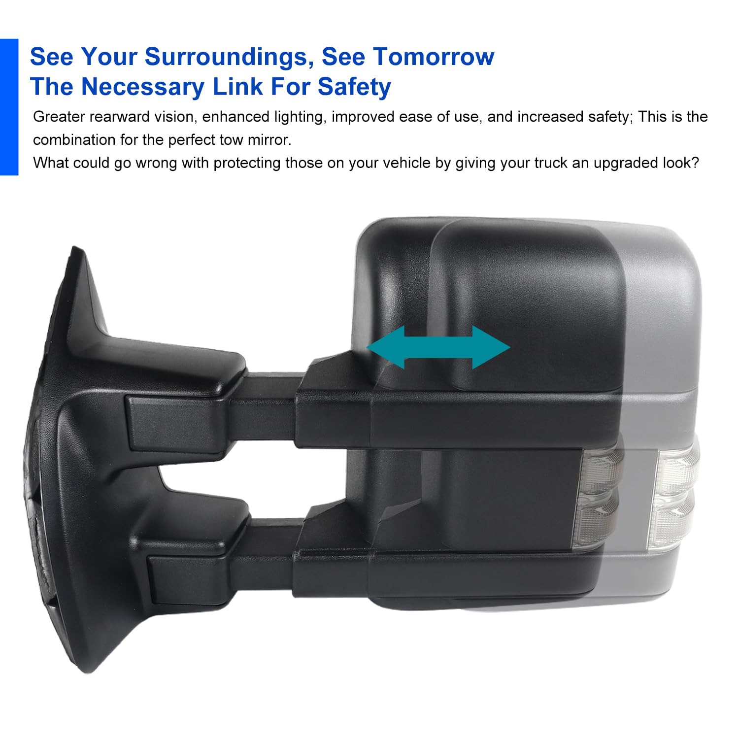 Manual Towing Mirrors SPEC-D TUNING Smoke Turn Signal Lamps Compatible with Ford F250 Super Duty 2003-2015
