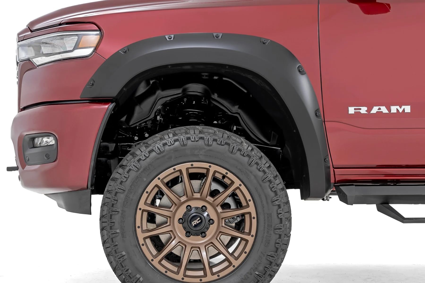 Pocket Fender Flares Rough Country for Ram 1500 (2025-2026) - Bolt-on Rivet Style Wheel Flares, Flat Black (Set of 4)