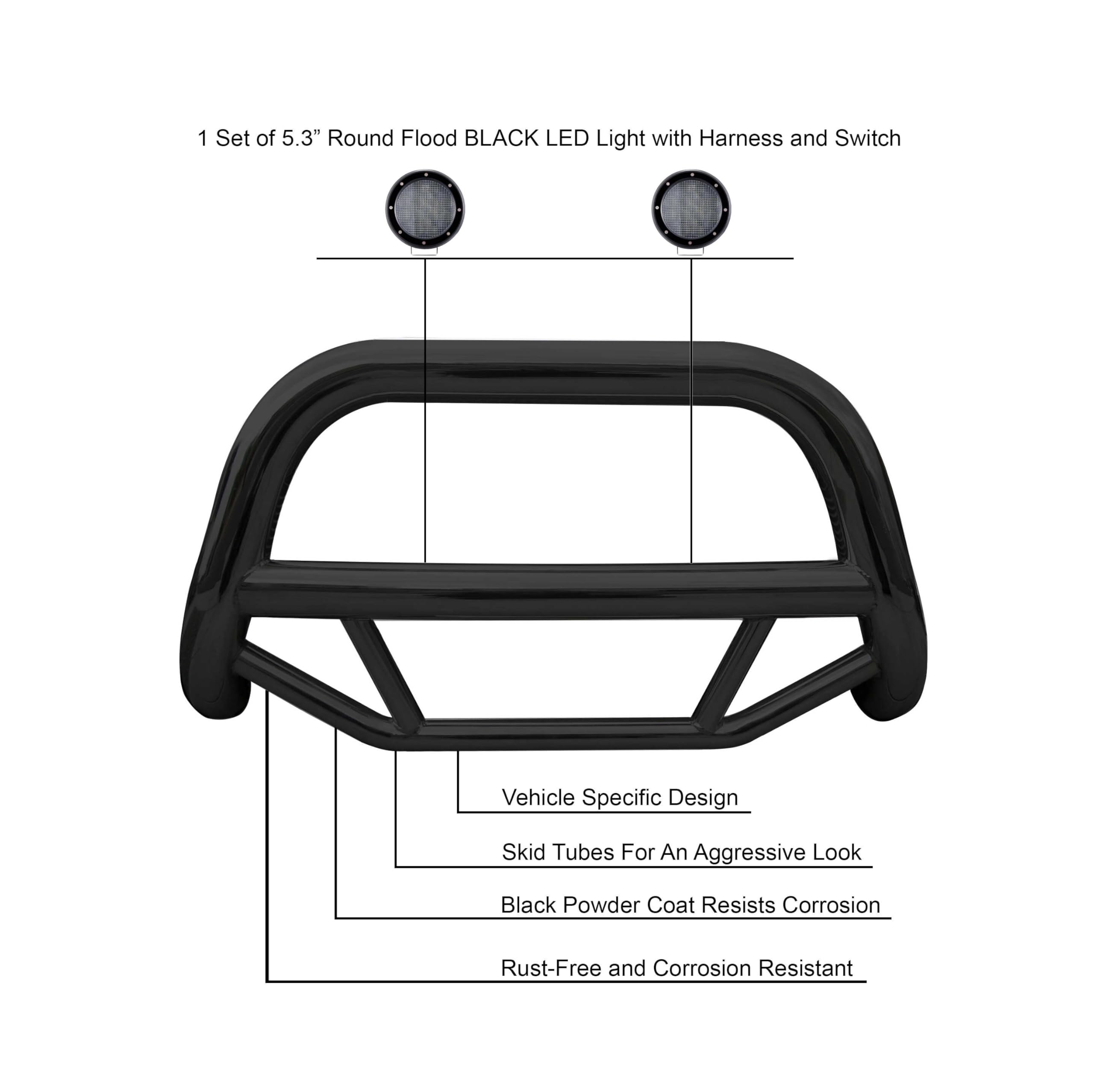 Max Bull Bar Kit Black Horse No Skid Plate Black Compatible with 2018-2024 GMC Terrain|2018-2024 Chevrolet Equinox-MBB-C2902-PLFB