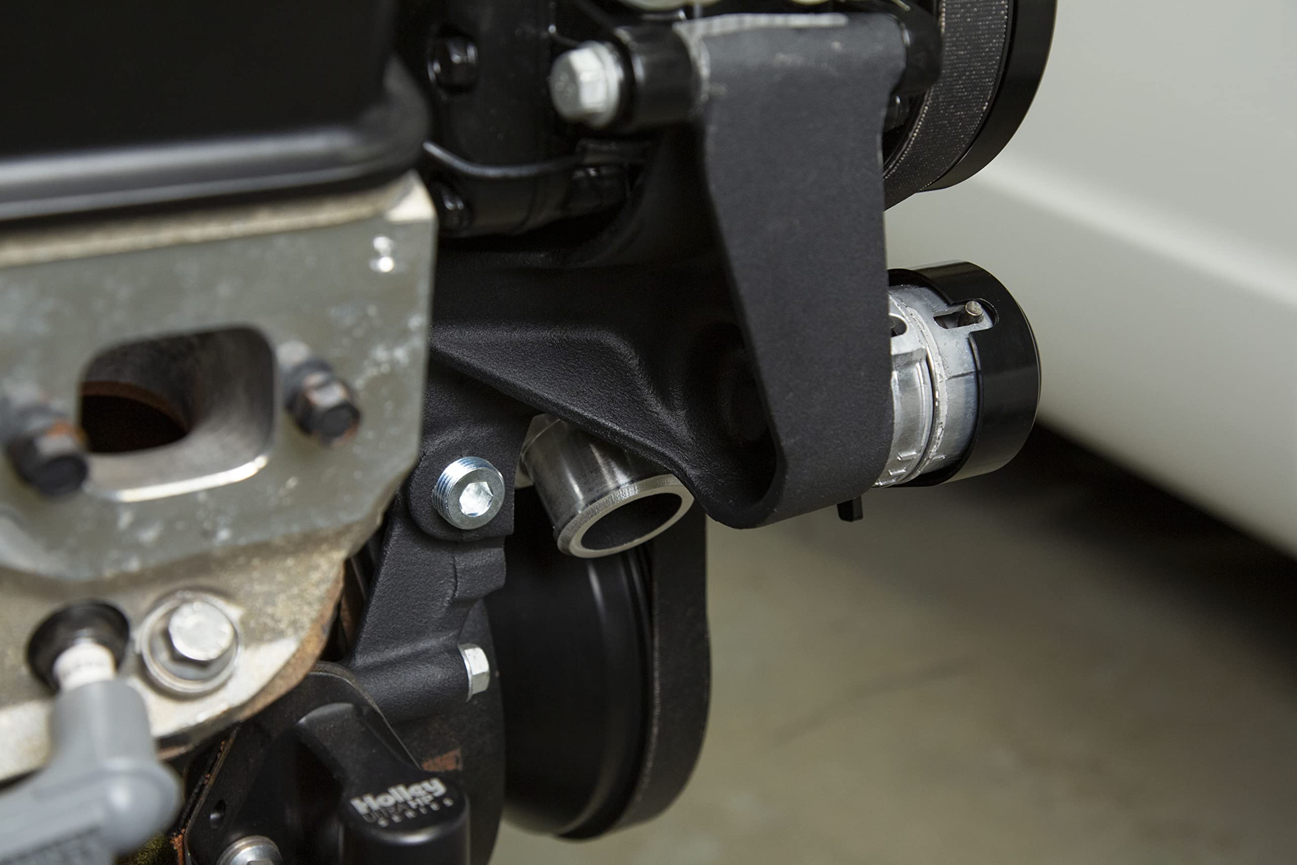 Holley Complete SBC Front Accessory Serpentine Drive Conversion System | Mid-Mount with Water Pump, Alternator, A/C & Power Steering | Fits Small Block Chevy Black Finish 20-240BK