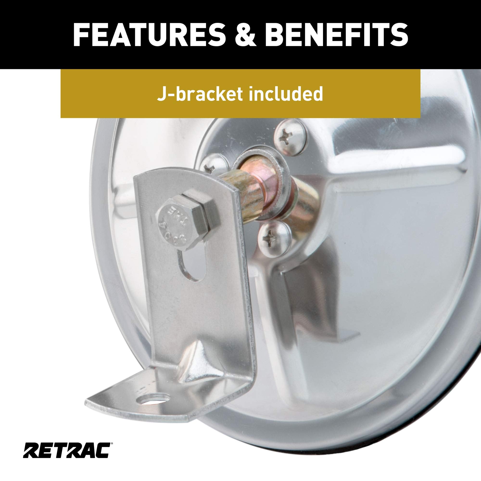 610193 Retrac 6-Inch Stainless Steel Center-Mount Convex Mirror Head with J-Bracket, Universal Driver or Passenger Side