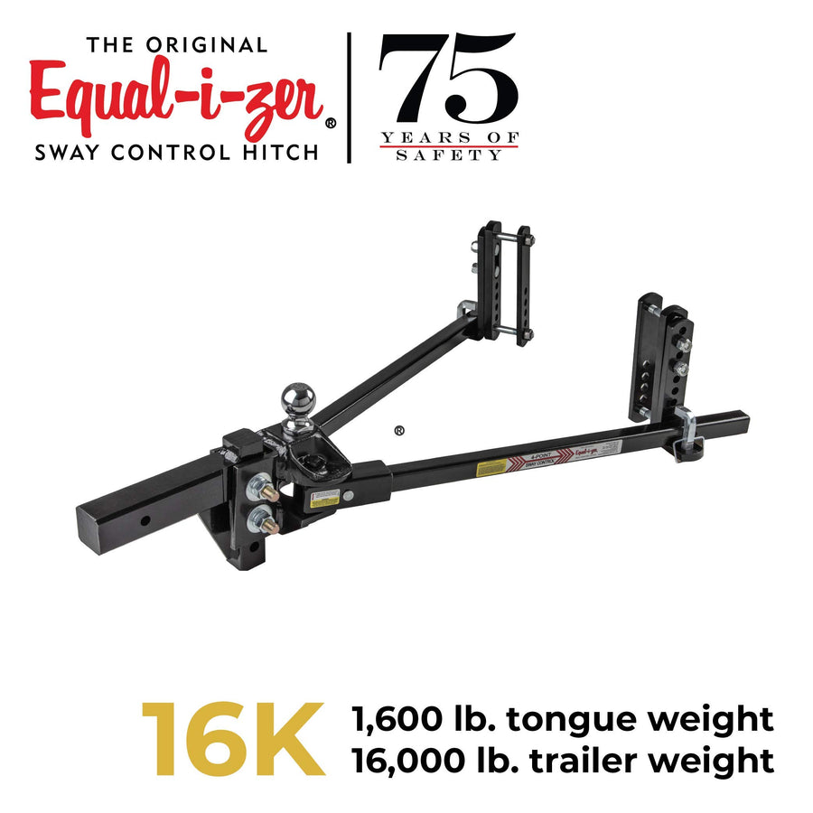 Equal-i-zer Sway Control Hitch 4-point, 90-00-1600, 16,000 Lbs Trailer Weight Rating, 1,600 Lbs Tongue Weight Rating, Weight Distribution Kit Includes Standard Hitch Shank, Ball NOT Included