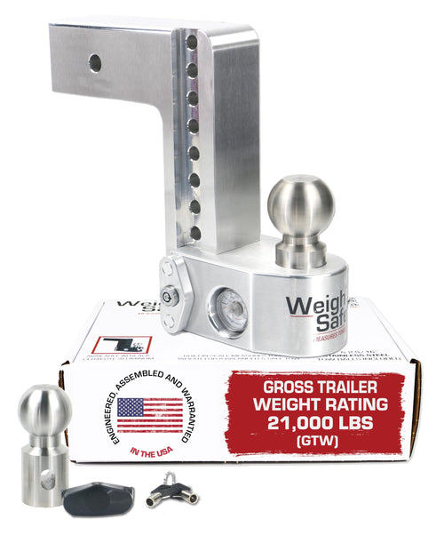 Weigh Safe Adjustable Hitch Ball Mount Trailer - 8" Adjustable Drop Hitch for 3" Receiver - Premium Heavy Duty Aluminum Trailer Tow Hitch with Built in Weight Scale for Anti Sway - 21,000 lbs GTW