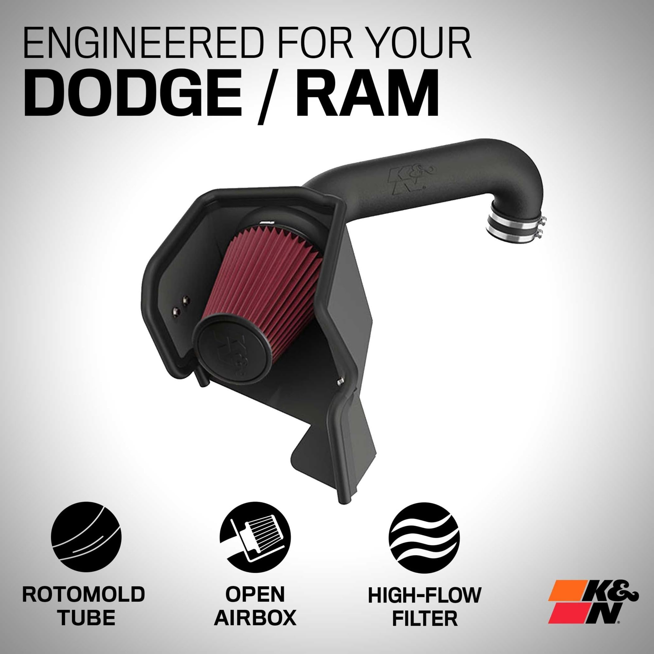 Cold Air Intake System K&N: High-Flow Air Filter, Increase Performance & Towing: Compatible with 2009-2023 RAM/DODGE 1500 Classic, 1500, 2500, 3500, 63-1561