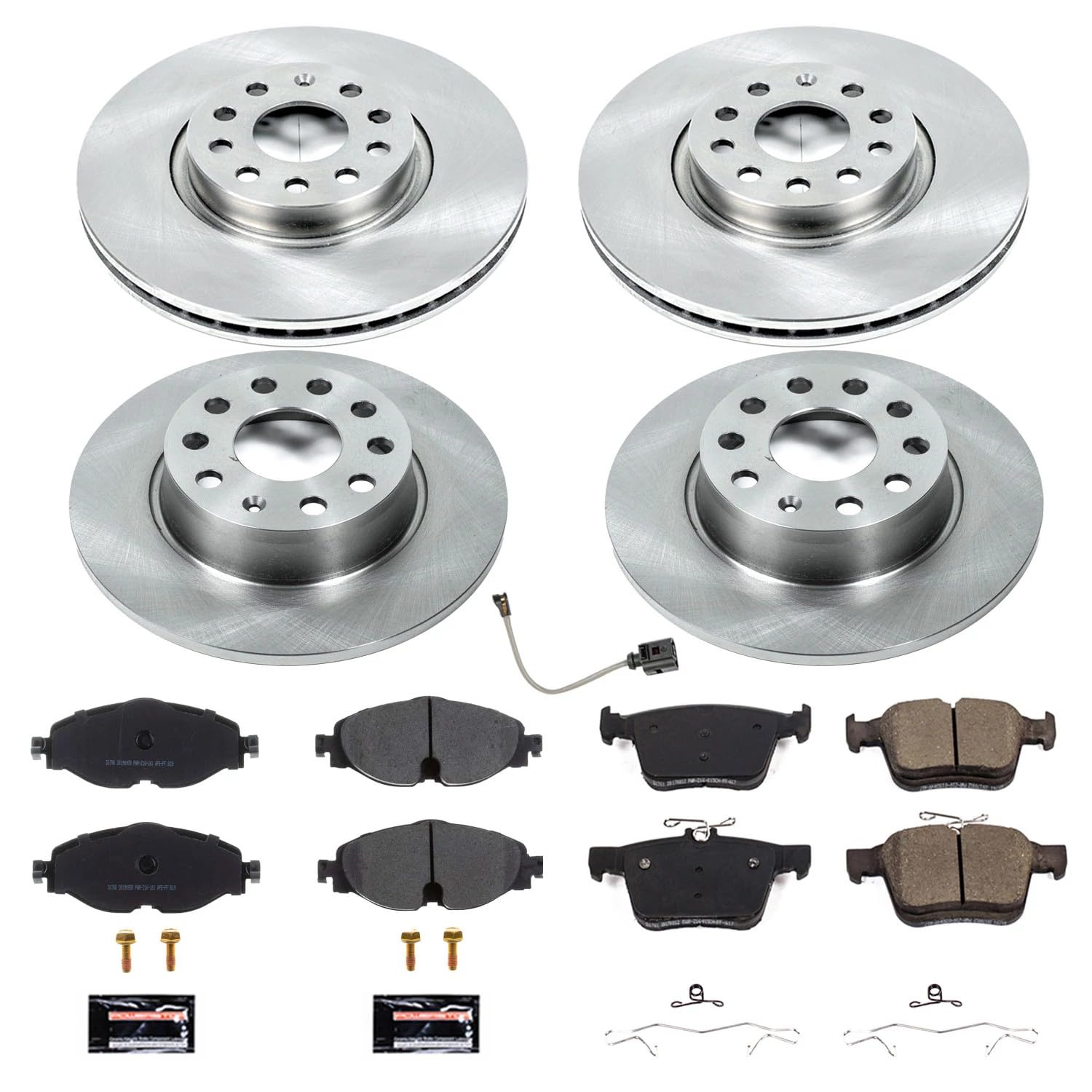 Power Stop KOE7502 Stock Replacement Brake Kit Front & Rear and 1 Front Sensor Wire For Audi A3, Audi A3 Quattro, Audi A3 Sportback e-tron, VW Taos [Model Specific]